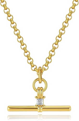 Women's Gold & Silver Bar Necklace – 18K Gold-Plated Stainless Steel Horizontal T-Bar Necklace