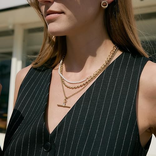 Women's Gold & Silver Bar Necklace – 18K Gold-Plated Stainless Steel Horizontal T-Bar Necklace
